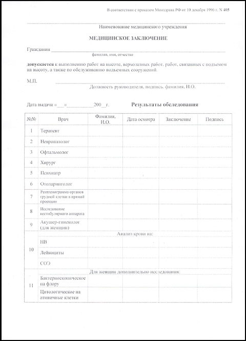 Получить медицинскую справку для работы на высоте (форма 405) в Нижнем Новгороде Медицинская справка для работы на высоте (форма 405) в Нижнем Новгороде